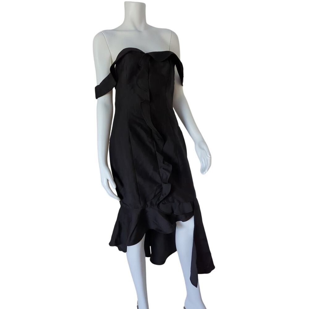 L'ATISTE by Amy Black Ruffle Off the Shoulder Asymmetrical Mermaid Dress size S